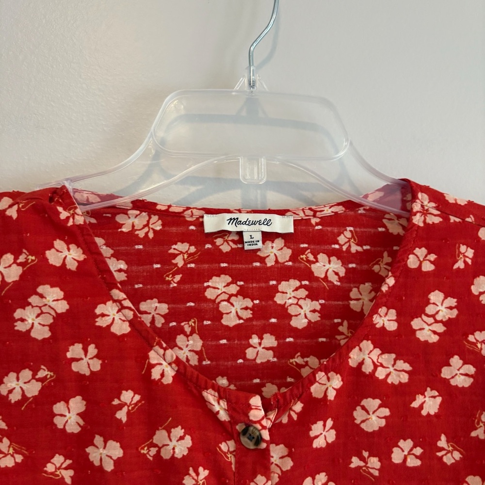 Madewell Red Floral Peplum Short Sleeve Blouse - Picture 3 of 8